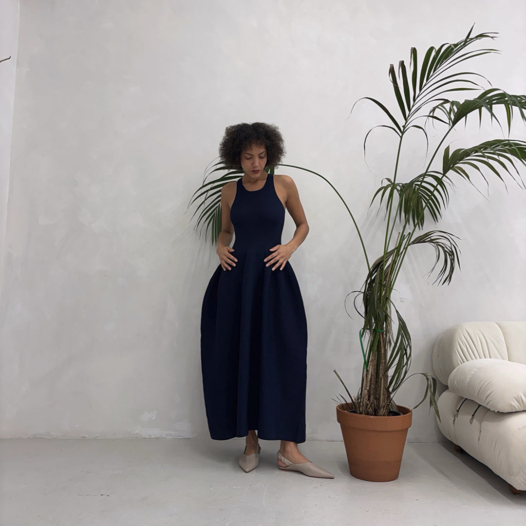 Navy Knitted Maxi Dress
