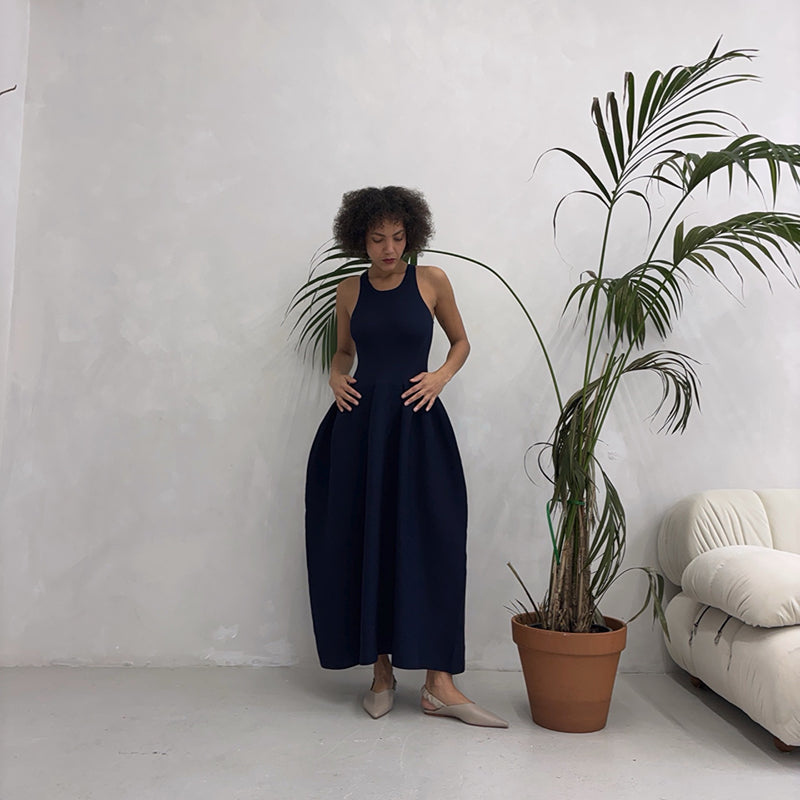 Navy Knitted Maxi Dress