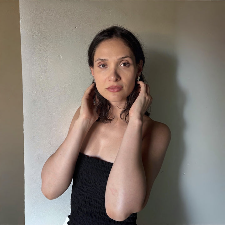 Silver Square Earlobe Hoop Earrings