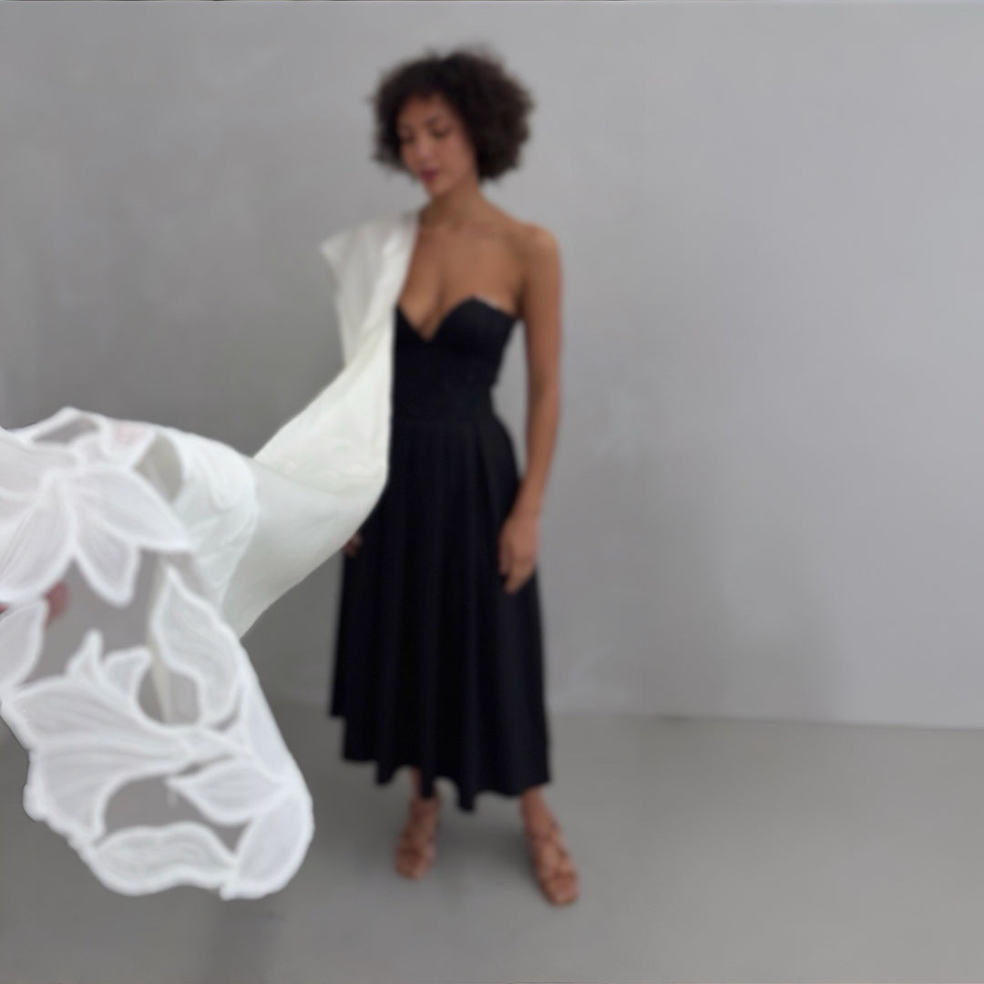 White Silk And 3D Lace Long Scarf