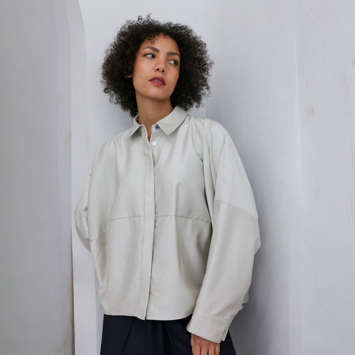 Beige Bias Lantern Oversize Shirt