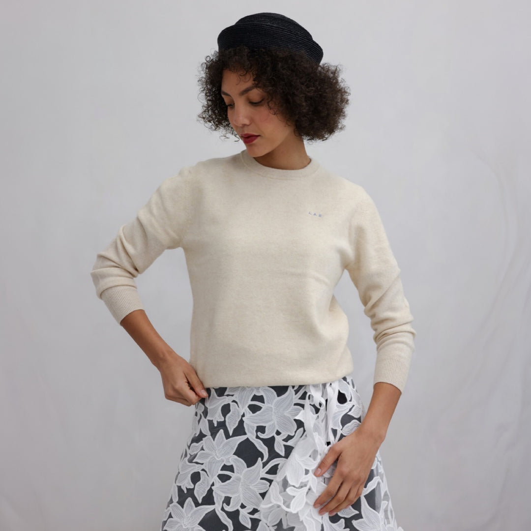 Beige Mohair Classic Fit Jumper With Embroidery