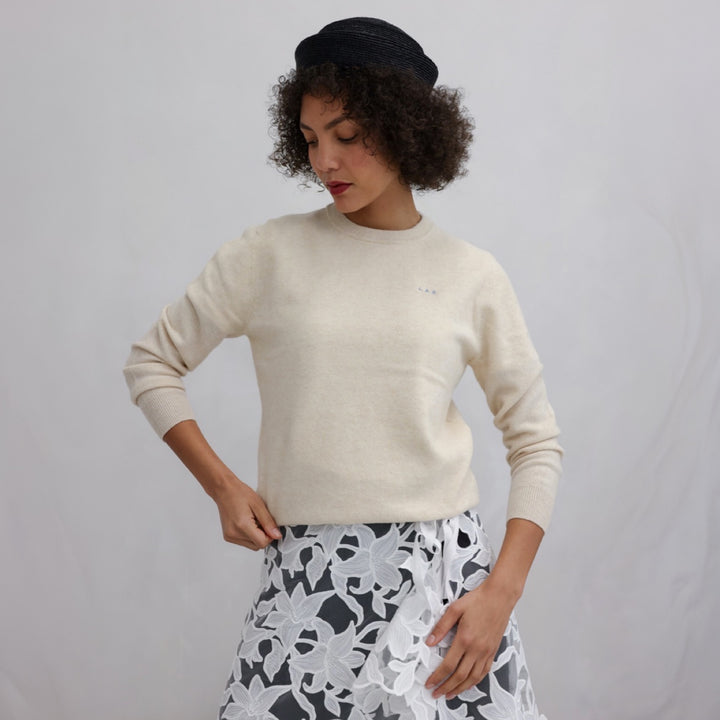 Beige Mohair Classic Fit Jumper With Embroidery